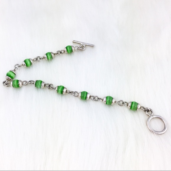 Sterling Silver Mexico Green Cat’s Eye Bracelet - Picture 2 of 7